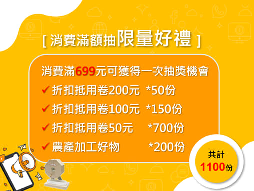 消費滿699元就可抽抵用券和加工好物，總計超過1,000個得獎名額。