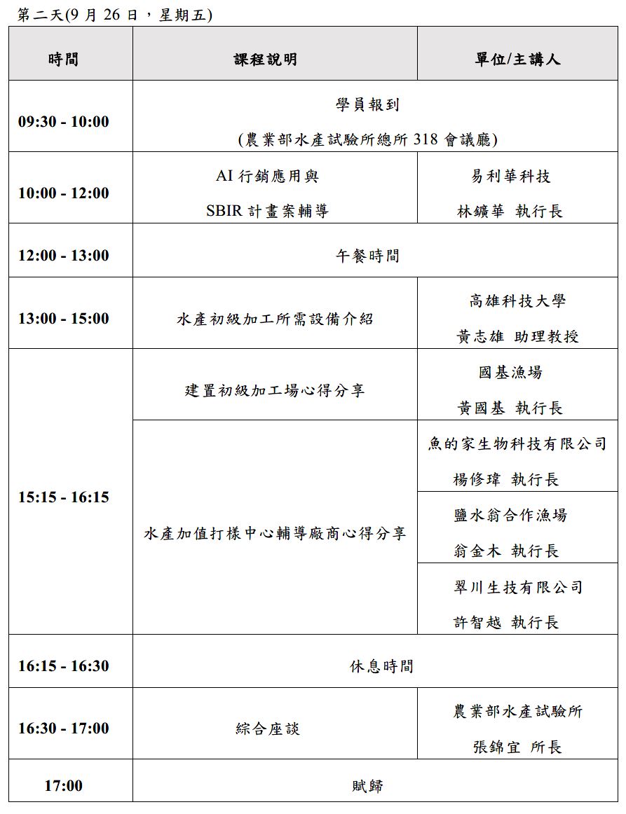 9/26，第二天課程表