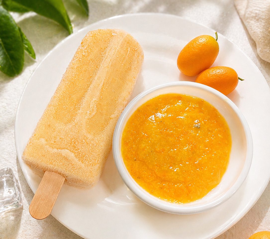 花蓮農改場開發金柑果泥加工技術，可應用製作冰棒、冰淇淋產品。（圖片提供／花蓮區農業改良場）